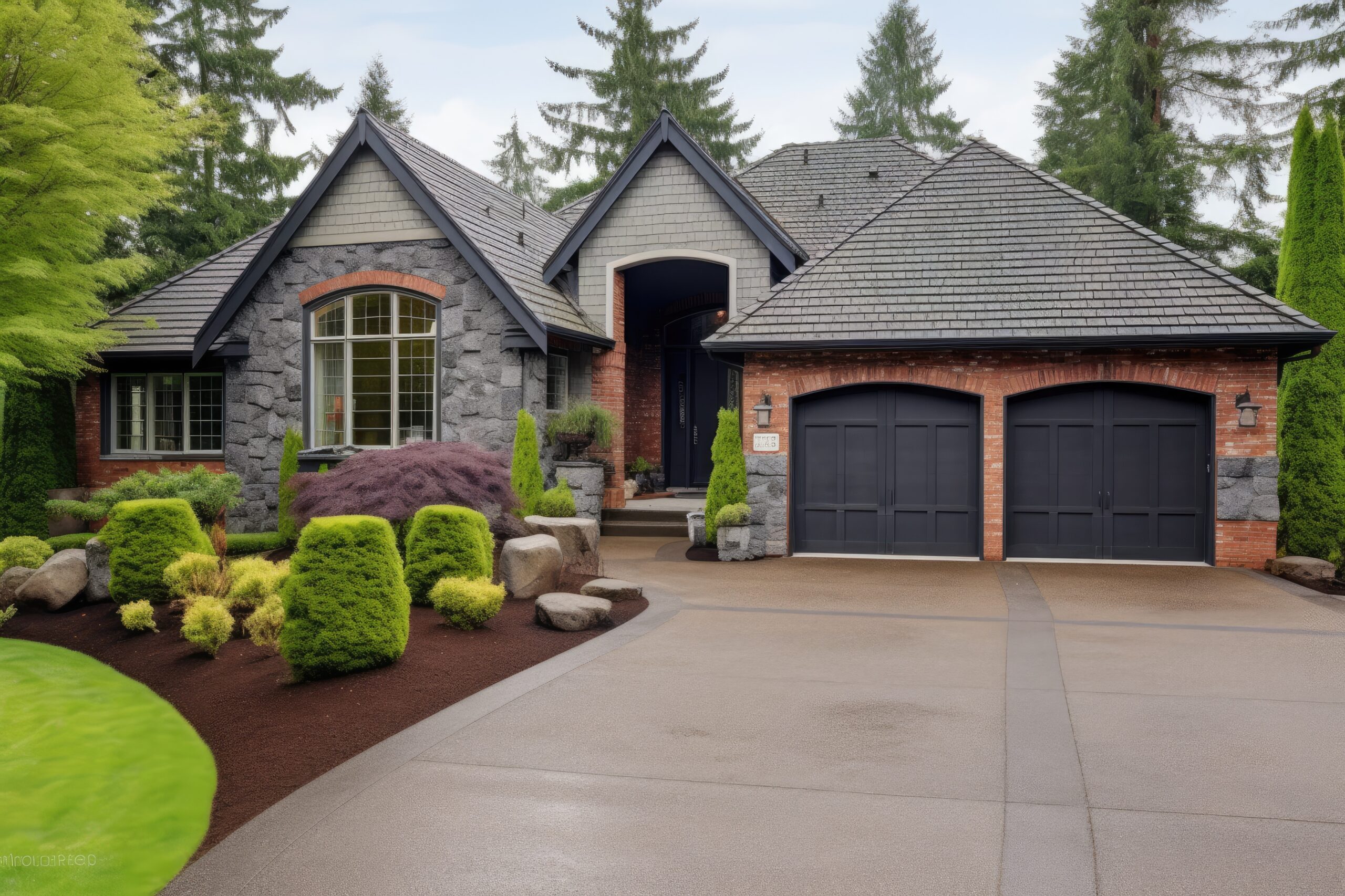 concrete driveway in bellevue with modern house